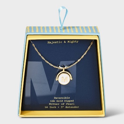 14K Gold Dipped Crystal and Mother of Pearl Circle Spinner Initial Necklace - A New Day™