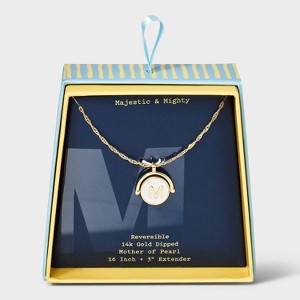 14K Gold Dipped Crystal and Mother of Pearl Circle Spinner Initial Necklace - A New Day™ - 1 of 4