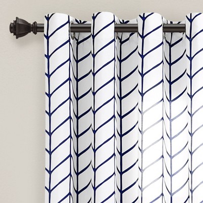 Navy and White Chevron Geo Window Curtain Panels Set