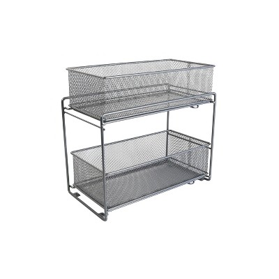 Design Ideas Mesh Sliding Cabinet Baskets – Two Organization Bins – Silver, 7.5” x 13.8” x 12.5”