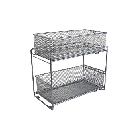 DecoBros 2 Tier Mesh Sliding Cabinet Basket Organizer Drawer,Silver