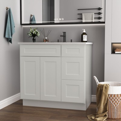DOMETOUR 36 in. W x 21 in. D x 34.5 in. H in Shaker Dove Plywood Ready to Assemble Floor Vanity Sink Base Kitchen Cabinet with Right Door