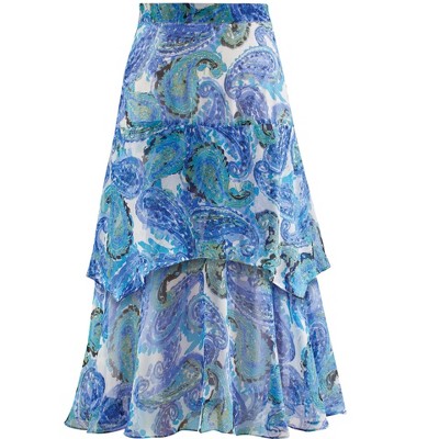 Collections Etc Paisley Print Tiered Chiffon Elasticized Waist Skirt