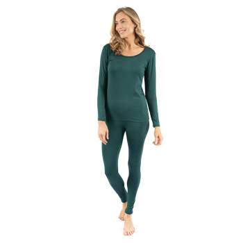 Leveret Womens Two Piece Thermal Pajamas Solid Green Xs : Target