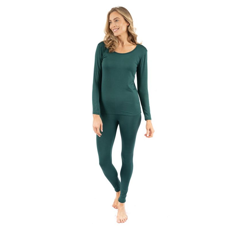 Leveret Womens Two Piece Boho Solid Color Thermal Pajamas, 1 of 3