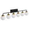 POWLIG 45.28-in 6-Light Black&Gold Bathroom Light Fixtures Over Mirror Vanity Lighting with Milk White Glass Globe Shades - 2 of 4