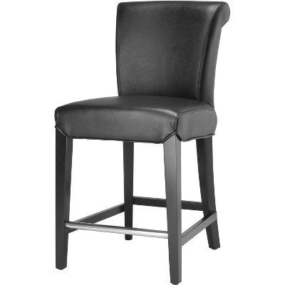 Elegant Transitional Black Leather 24" Counter Stool
