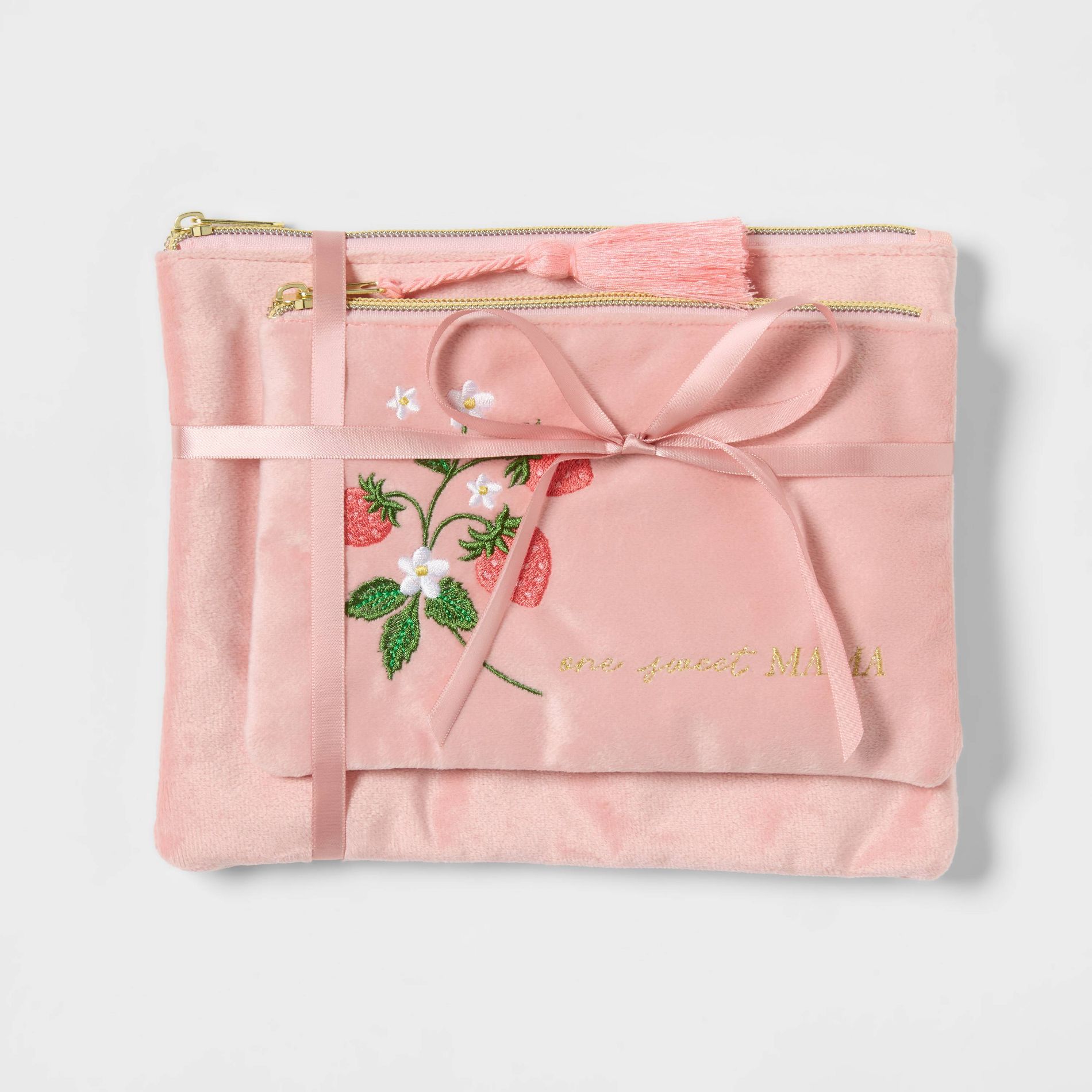 Floral Embroidered Velvet Pouch Set - Spritz™