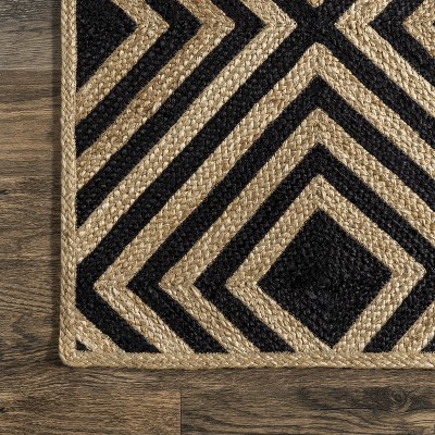 Black and Beige Jute Rectangular Trellis Area Rug, 9' x 12'