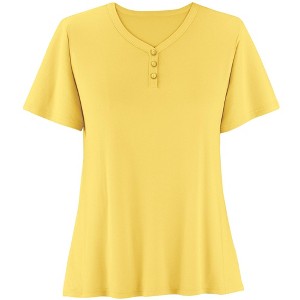 Collections Etc Super Soft V-Neck Henley Short Sleeve Pajama Top - 1 of 4