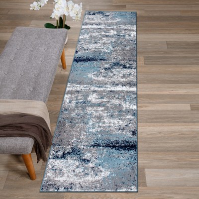 Bohemian Blue Abstract 26'' Easy-Care Polypropylene Rug