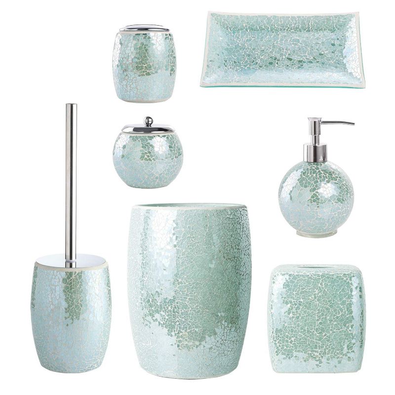 WHOLE HOUSEWARES Bathroom Accessory Set, 4-Piece Decorative Glass, Turquoise, 3 of 7