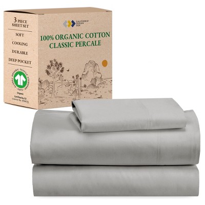 California King Gray Organic Cotton Percale Twin Sheet Set