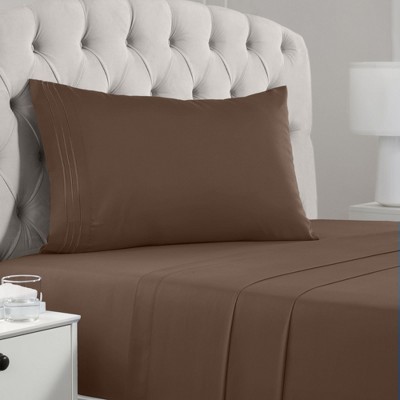 Twin Brown Microfiber Sheet Set with Chevron Pattern