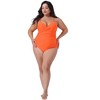 Agnes Orinda Women's Plus Size Ruched Padded Slimming V Neck High Waist One Piece Swimsuit - 3 of 4
