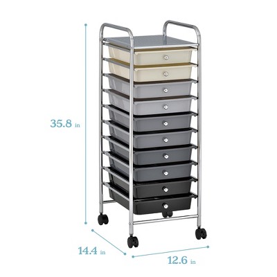 Grey Ombre 10-Drawer Rolling Storage Cart with Chrome Frame