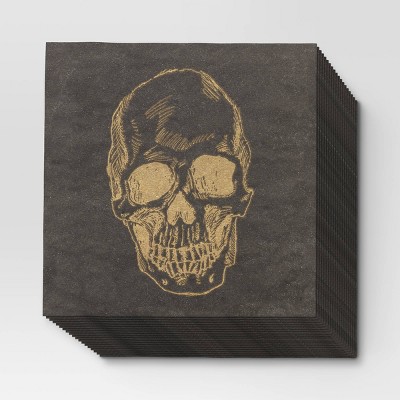 20ct Halloween Paper Disposable Beverage Napkins Black - Threshold™: Skull Pattern, Haunted House Theme, Classic Patterns