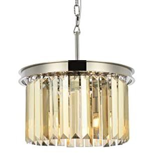 Elegant Lighting Sydney 3 light Polished nickel Pendant Golden Teak (Smoky) Royal Cut Crystal