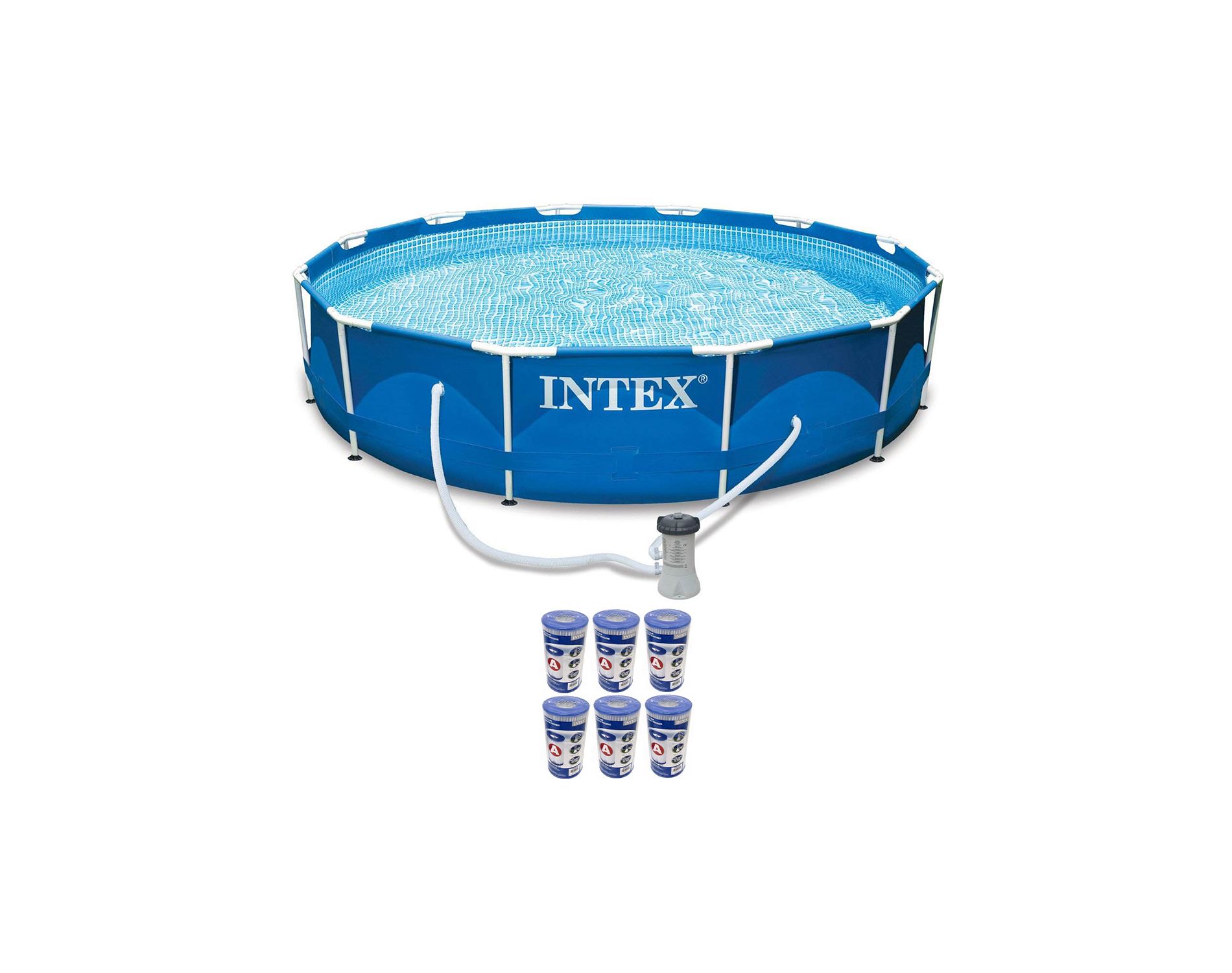 Intex 12ft x 30in Metal Frame Round Swimming Pool Set 530 GPH Pump & 6 A Filters