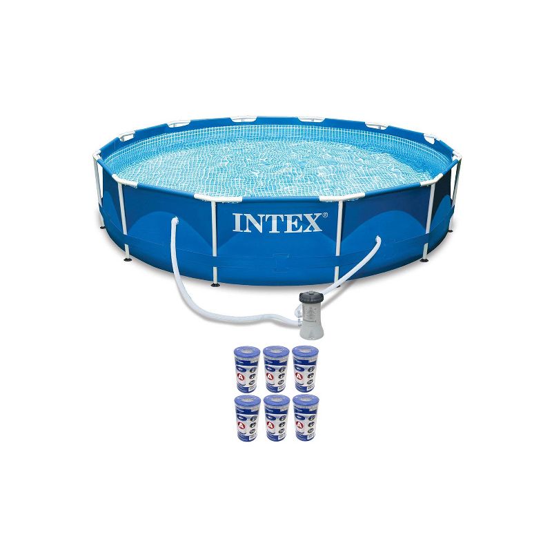 Intex 12ft x 30in Metal Frame Round Swimming Pool Set 530 GPH Pump & 6 A Filters, 1 of 7