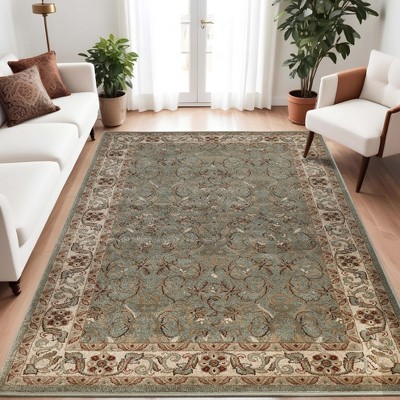 Green Floral Synthetic Traditional Area Rug