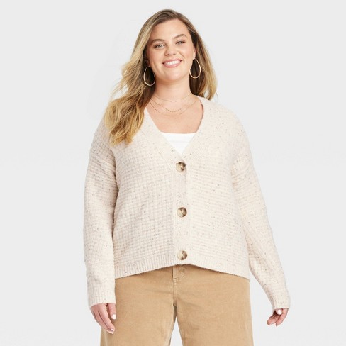 Women s Cozy Knit Button down Cardigan Universal Thread Cream Xxl Target