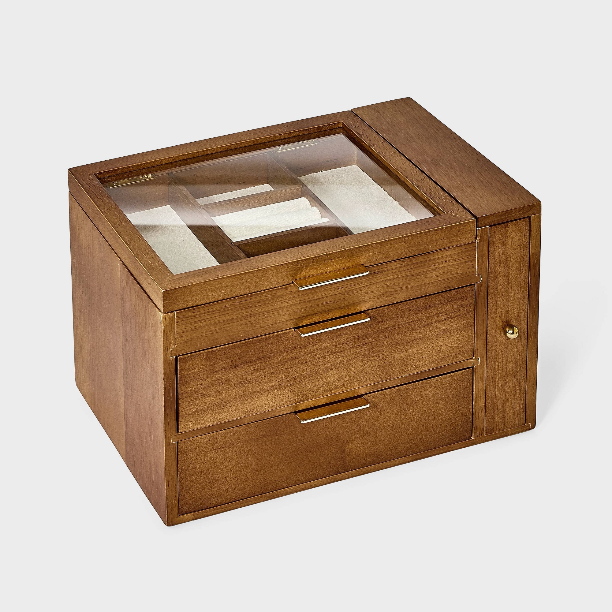 Three Drawer with Vertical Necklace Storage Jewelry Organizer - A New Day™ Rubberwood