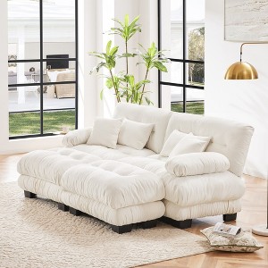 Cloud Couch Sleeper Sofa for Living Room, Chenille 2 Seater sofa with 2 Lumbar pillows and 2 throw pillows , Upholstered Wide Arm Sofa with 2 Ottomans - 1 of 4