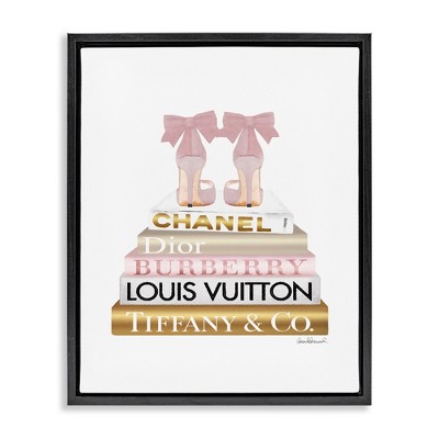 Stupell Industries Pink Gold Heels Bookstack, 17" x 21"
