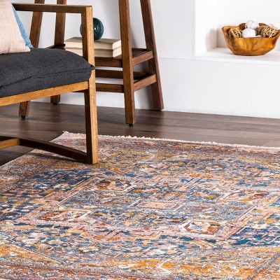 Rust and Blue Vintage Medallion Fringe Runner Rug