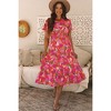 Amaryllis Women's Button Front Smocked Waist Maxi Dress Short Flutter Sleeves Floral Print Tiered Skirt Flowy Dress - 4 of 4
