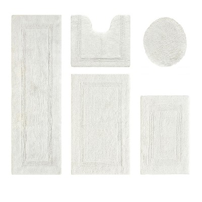 Lux Premium 100% Cotton Tufted Solid Reversible 5 PC Bath Rug Set – Ultra-Soft, Water-Absorbent, Durable, Machine Washable Bathroom Rug