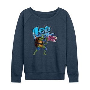 Women's - Teenage Mutant Ninja Turtles - Leonardo AKA Leo Lightweight French Terry Wide Neck Long Sleeve Shirt - 1 of 4