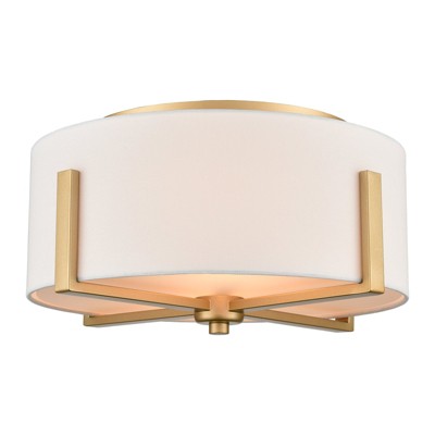 Claxy Gold Flush Mount Ceiling Light Drum White Fabric Shade