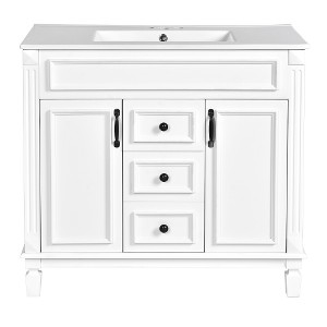 Akoasm 35.9 in. W Modern Single Sink Bathroom Vanity with 2 Soft Closing Doors and 2 Drawers-White - 1 of 4