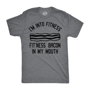 Mens Im Into Fitness Fitness Bacon In My Mouth T shirt Funny Breakfast Lover Tee - Crazy Dog Men's T Shirt - 1 of 4