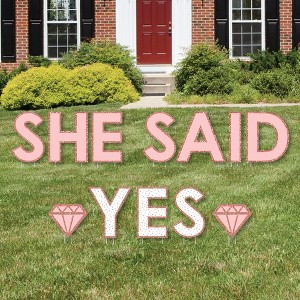 Big Dot of Happiness Bride Squad - Yard Sign Outdoor Lawn Decorations - Rose Gold Bridal Shower or Bachelorette Party Yard Signs - She Said Yes - 1 of 4