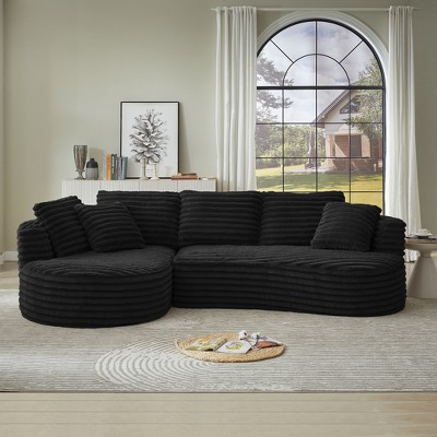 Dolonm 121" Modern Curved L-shaped Sofa,Compression Boneless Sofa,Minimalist Design,Corduroy Fabric,No Assembly,for Living Room,Bedroom