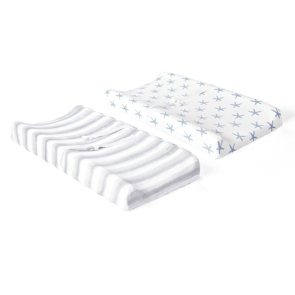 Photos - Changing Table Lush Décor Seaside Starfish Organic Cotton Changing Pad Cover - Blue 2pk