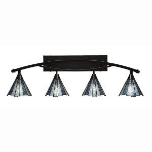 Toltec Lighting Bow 4 - Light Vanity in  Black Copper with 7" Sea Ice Art Glass Shade - 1 of 1