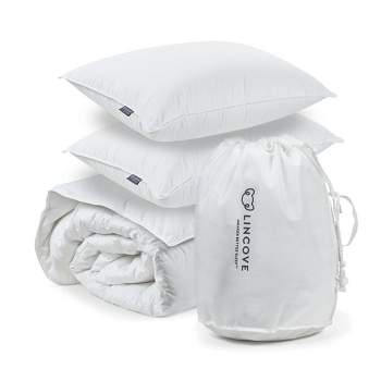 Lincove Move-in Bundle - White Down Comforter and Set of Two White Down Pillows - 625 Fill Power, 500 Thread Count Cotton Shell