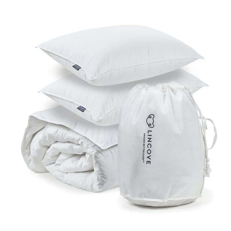 Lincove Move-in Bundle - White Down Comforter and Set of Two White Down Pillows - 625 Fill Power, 500 Thread Count Cotton Shell, 1 of 7