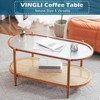 VINGLI Double-Layer Oval Ripple Glass and PE Rattan Tabletop Paired with Heat Transfer Wood Grain Iron Frame Coffee Table - 4 of 4