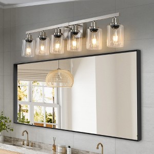 37" Modern 6-Light Bathroom Vanity Light Fixture with Clear Glass Shades, Perfect for Bathroom, Vanity, and Dressing Area Lighting (No Bulbs) - 1 of 4