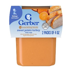 Gerber Baby Food Stage 2 Sweet Potato & Turkey with Whole Grains Puree Tub - 2ct/4oz - 1 of 4