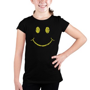 LA Pop Art Girl's Word Art T-shirt - Be Happy Smiley Face - 1 of 4