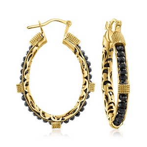 Ross-Simons 15.00 ct. t.w. Black Spinel Bead Hoop Earrings in 18kt Gold Over Sterling - 1 of 4