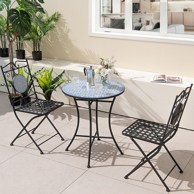 3pcs Patio Bistro Set Outdoor Furniture Mosaic Table Chairs All Weather Garden, 1 of 11