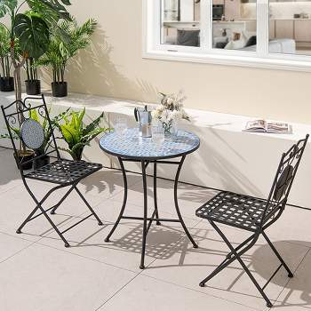 3pcs Patio Bistro Set Outdoor Furniture Mosaic Table Chairs All Weather Garden