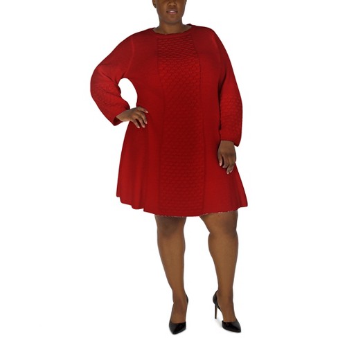 Robbie Bee | Textured A-line Sweater Dress, Red - 3x : Target
